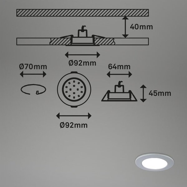 BRI 7034034 CCT LED vestavná svítidla sada, pr.9,2 cm, 3x LED, 4,8 W, 450 lm, matný chrom (starý kód: BRI 7034-034) - BRILONER