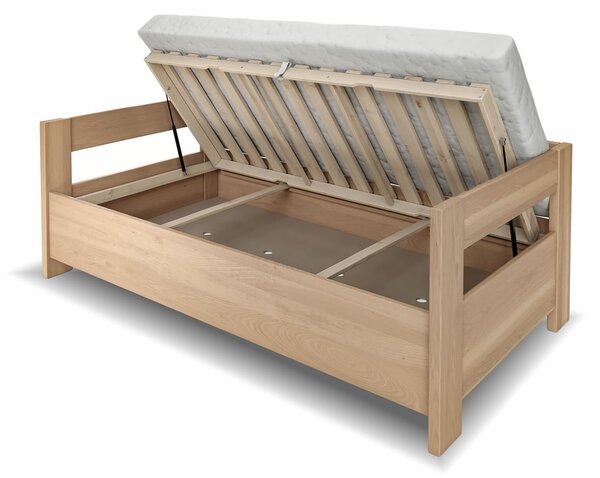 Zvýšená úložna postel jednolůžko ELA - s čely, 140x200, masiv buk, rošt v ceně