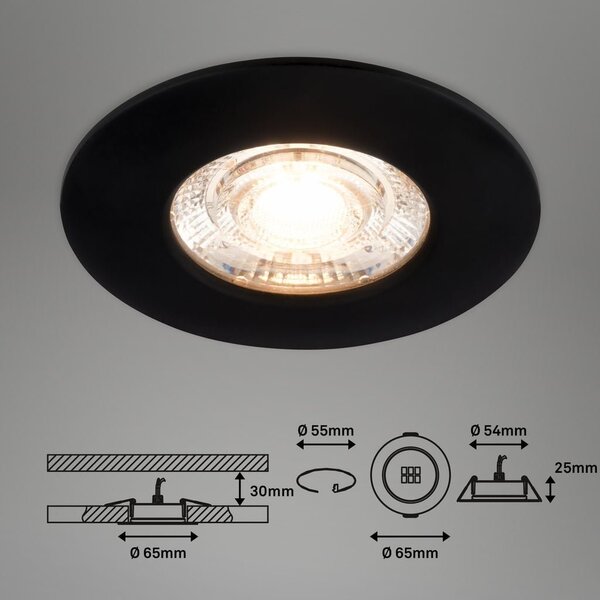 BRI 7606035 3ks sada LED vestavné svítidlo, 6,5 cm, 3x 3,6W, 350lm, černá - BRILONER