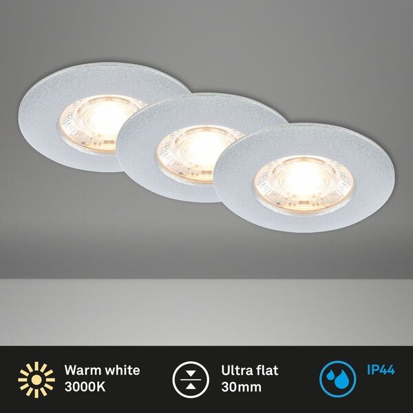 BRI 7606034 3ks sada LED vestavné svítidlo, 6,5 cm, 3,6W, 350lm matný chrom - BRILONER