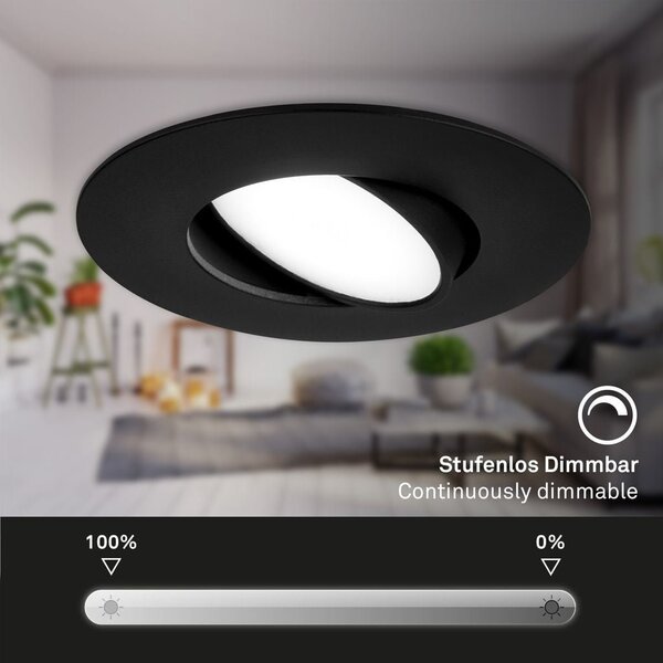 BRI 7597035 3ks sada LED vestavné svítidlo, 9 cm, 4,9W, 480lm černá - BRILONER