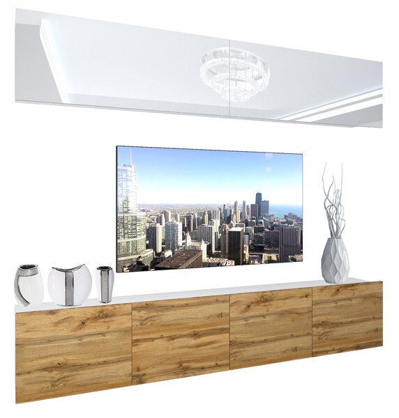 Obývací stěna Belini Premium Full Version bílý lesk / dub wotan + LED osvětlení Nexum 90