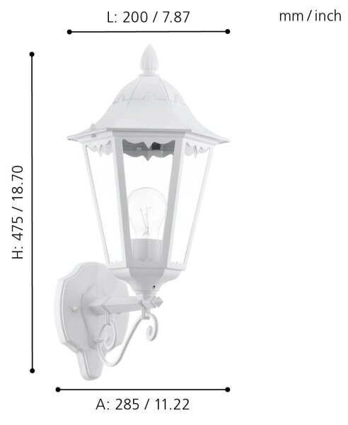 Eglo 93446 - Venkovní nástěnné svítidlo NAVEDO 1xE27/60W/230V IP44