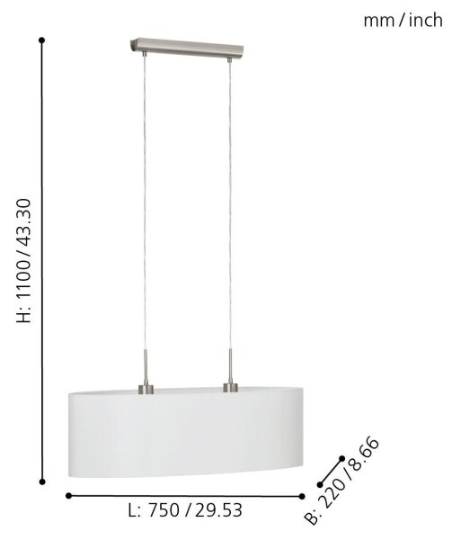 Eglo 31579 - Lustr na lanku PASTERI 2xE27/60W/230V