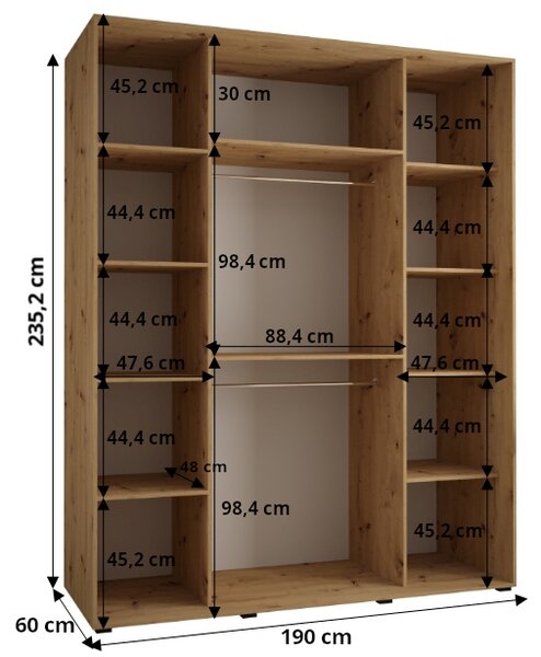 Šatní skříň ASIRI 1 - 190/60 cm, dub artisan / bílá / stříbrná