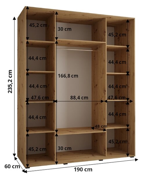 Šatní skříň ASIRI 1 - 190/60 cm, dub artisan / bílá / stříbrná