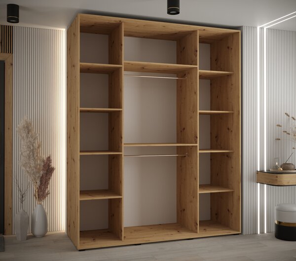 Šatní skříň ASIRI 1 - 190/60 cm, dub artisan / bílá / stříbrná