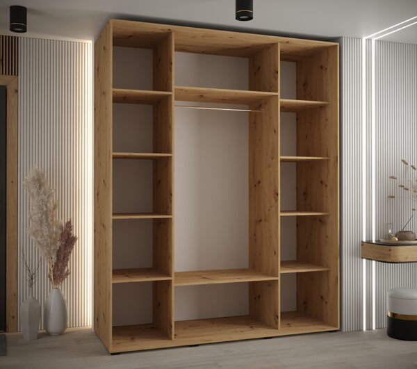 Šatní skříň ASIRI 1 - 190/60 cm, dub artisan / bílá / stříbrná