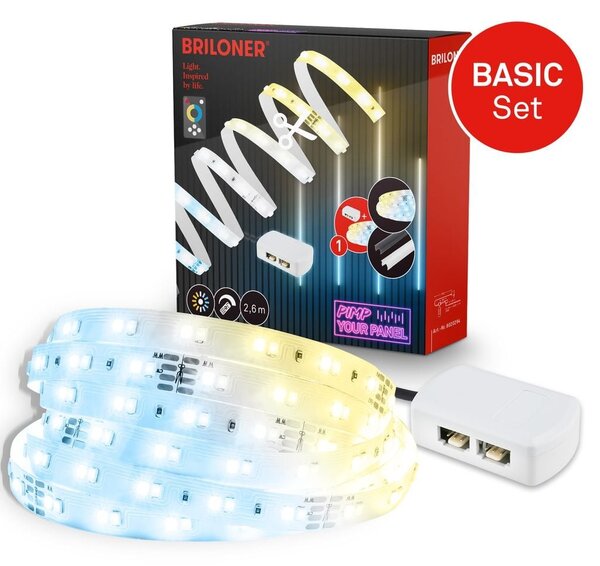 BRI 8020294 Startovací sada CCT LED pásek pro nástěnné panely – 260cm, dálkový ovladač, vč. rozbočovače - BRILONER