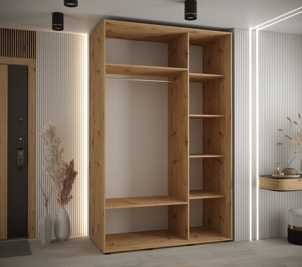 Šatní skříň YVONA 10 - 150/60 cm, dub artisan / černá