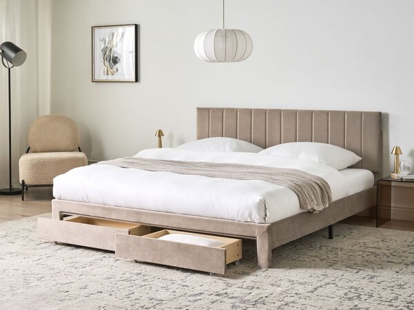 Postel s úložnými zásuvkami Umělý samet LONZAC 180 x 200 cm Taupe