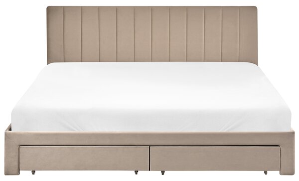 Postel s úložnými zásuvkami Umělý samet LONZAC 180 x 200 cm Taupe