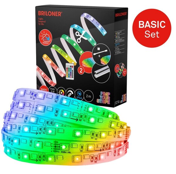 BRI 2166192 Pimp Your Stripe startovací sada LED pásek 2m, IP44 venkovní, RGB+W, dálkový ovladač - BRILONER