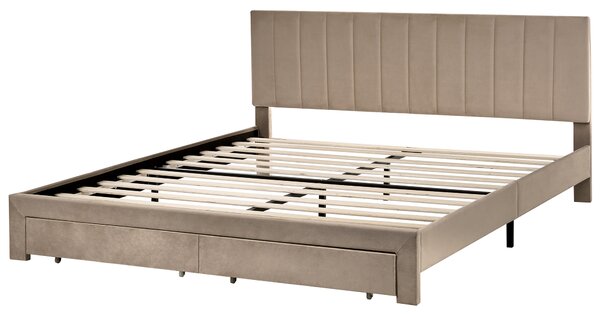 Postel s úložnými zásuvkami Umělý samet LONZAC 180 x 200 cm Taupe