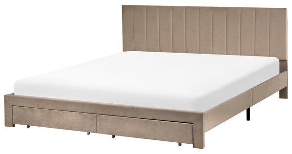 Postel s úložnými zásuvkami Umělý samet LONZAC 180 x 200 cm Taupe