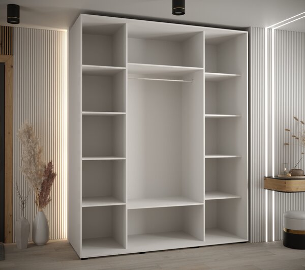 Šatní skříň YVONA 2 - 200/60 cm, bílá / zlatá