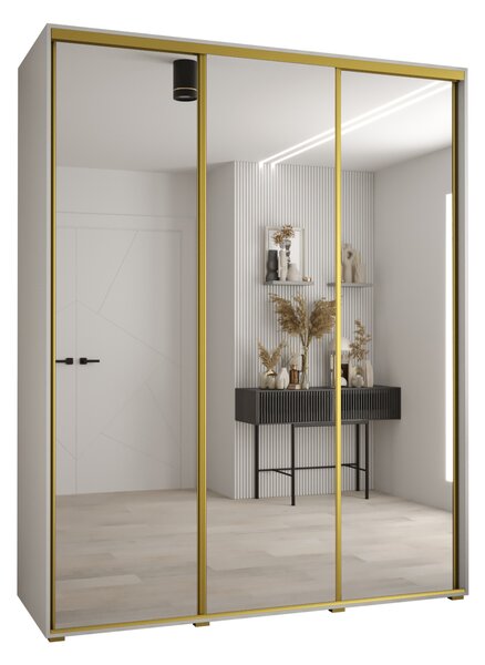 Šatní skříň YVONA 2 - 200/60 cm, bílá / zlatá