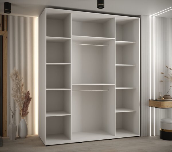 Šatní skříň YVONA 2 - 200/60 cm, bílá / zlatá