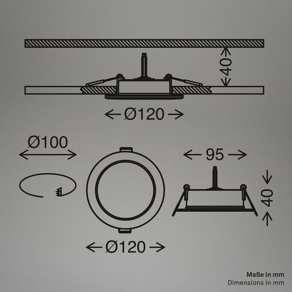 BRI 3945036 Fungo vestavné bodové svítidlo 100mm 3ks sada - 7W, 700lm, LED, stmívatelné, IP65, bílé - BRILONER