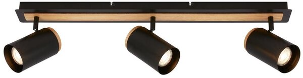 BRI 2359035 Duta stropní bodové svítidlo - GU10 patice, max. 10W, nastavitelné, černá/dřevo, 3-ramenné - BRILONER