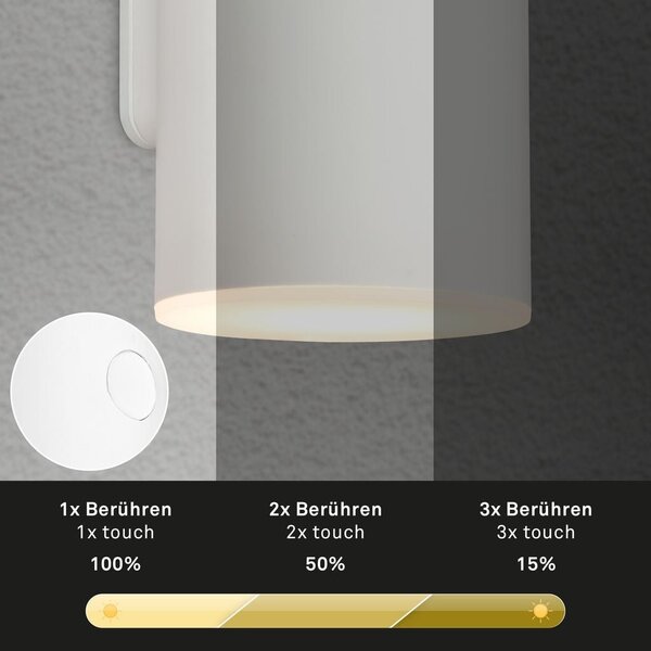 BRI 3786016 Lima LED venkovní nástěnné svítidlo, nabíjecí, 3 krokový dotykový stmívač, časovač, bílé - BRILONER