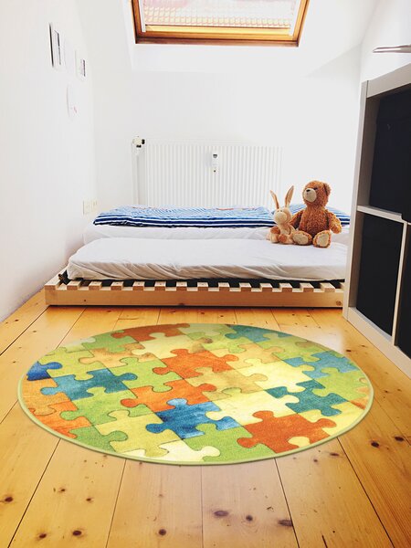 Kobercový ráj Kulatý dětský koberec Puzzle multicolor vícebarevný Rozměr: průměr 80 cm