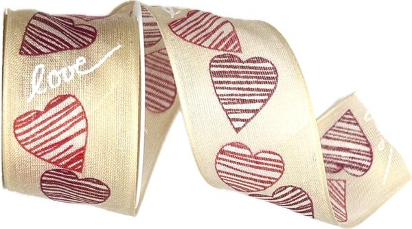 Bavlněná stuha Soft Love red – krémová 40mm x 2m