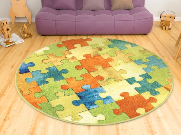 Kobercový ráj Kulatý dětský koberec Puzzle multicolor vícebarevný Rozměr: průměr 80 cm