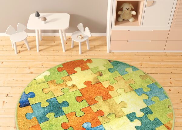 Kobercový ráj Kulatý dětský koberec Puzzle multicolor vícebarevný Rozměr: průměr 80 cm