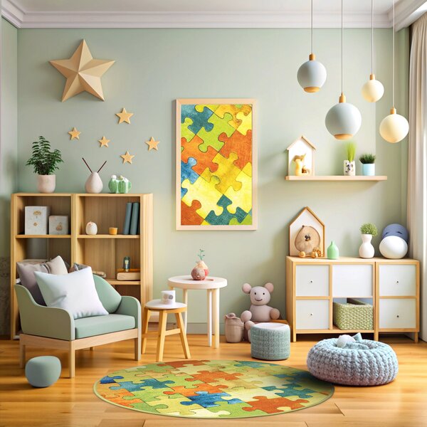 Kobercový ráj Kulatý dětský koberec Puzzle multicolor vícebarevný Rozměr: průměr 80 cm