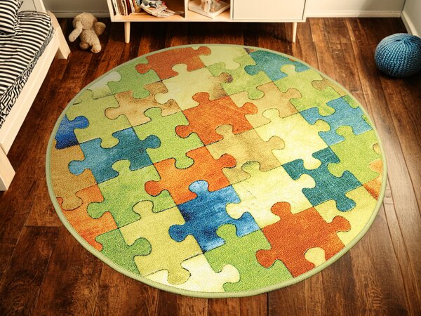 Kobercový ráj Kulatý dětský koberec Puzzle multicolor vícebarevný Rozměr: průměr 80 cm