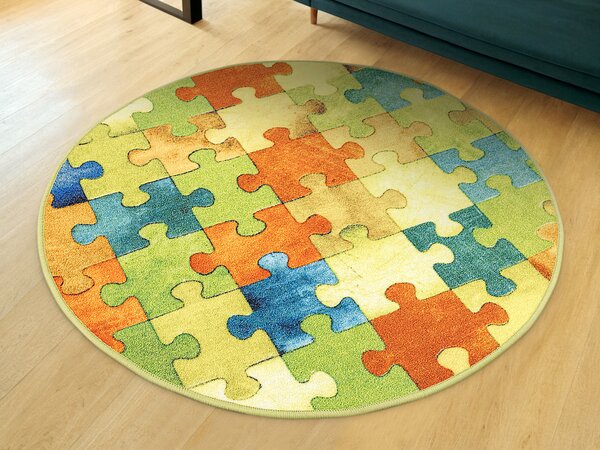 Kobercový ráj Kulatý dětský koberec Puzzle multicolor vícebarevný Rozměr: průměr 80 cm