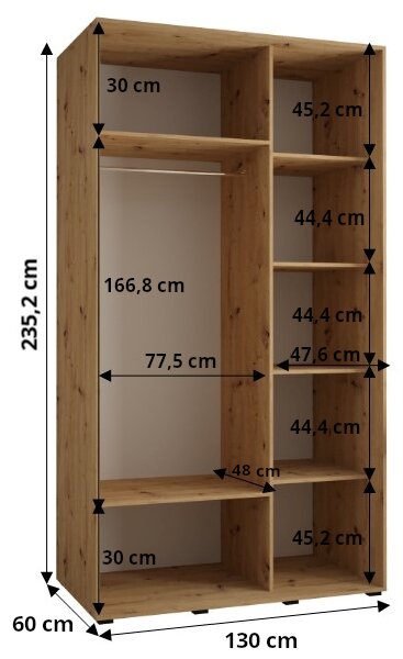 Šatní skříň INDIRA 2 - 130/60 cm, kašmír / stříbrná