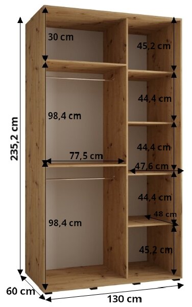 Šatní skříň INDIRA 2 - 130/60 cm, kašmír / stříbrná