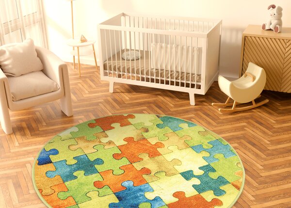 Kobercový ráj Kulatý dětský koberec Puzzle multicolor vícebarevný Rozměr: průměr 80 cm