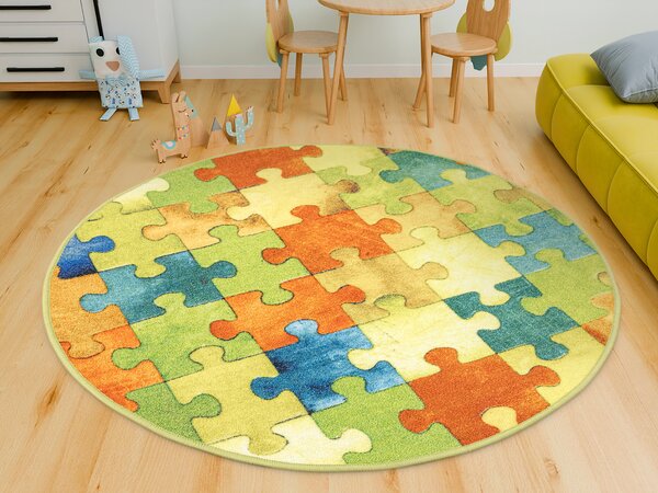 Kobercový ráj Kulatý dětský koberec Puzzle multicolor vícebarevný Rozměr: průměr 80 cm