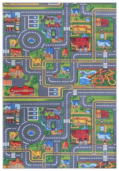 Makro Abra Dětský kusový koberec FLANNEL PRINTED B-529 Město Ulice šedý zelený Rozměr: 80x150 cm