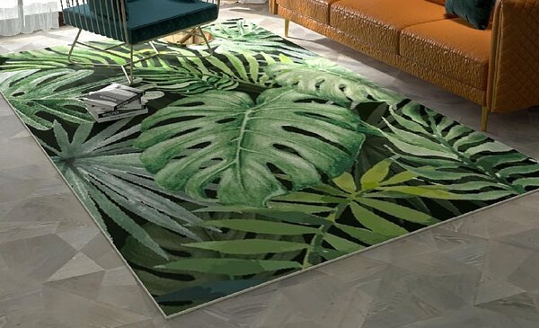 Makro Abra Moderní kusový koberec FLANNEL PRINTED C139D Listy zelený Rozměr: 80x150 cm