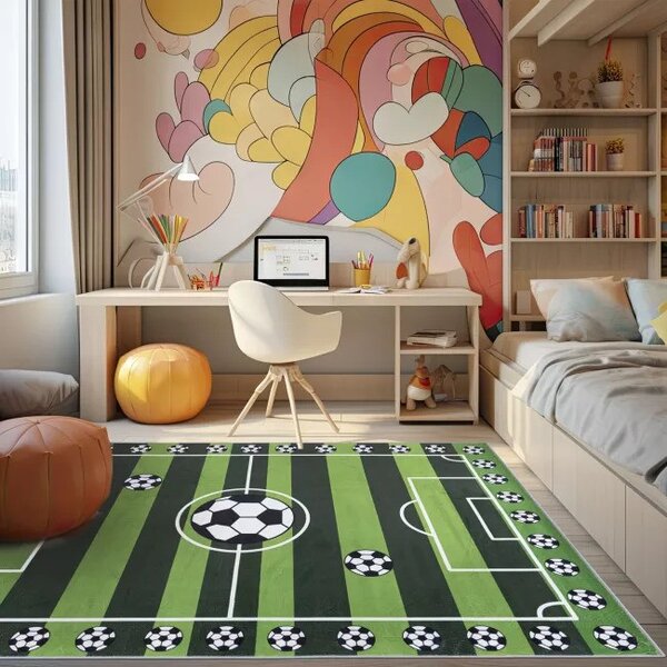 Makro Abra Dětský kusový koberec FLANNEL PRINTED JXH-301 Fotbalové hřiště zelený Rozměr: 140x200 cm