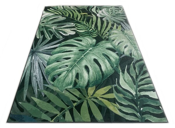 Makro Abra Moderní kusový koberec FLANNEL PRINTED C139D Listy zelený Rozměr: 80x150 cm