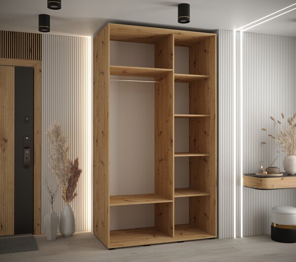 Šatní skříň ASIRI 4 - 130/60 cm, dub artisan / bílá / stříbrná