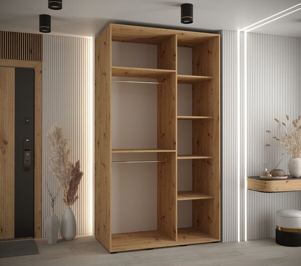 Šatní skříň ASIRI 4 - 130/60 cm, dub artisan / bílá / stříbrná