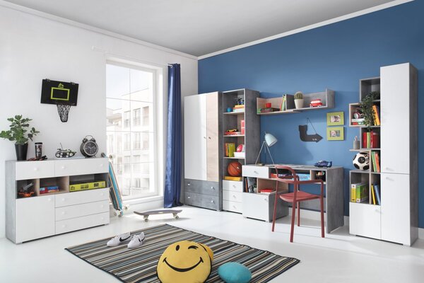 Komoda SIGMA SI12 Beton + bílá lux + dub