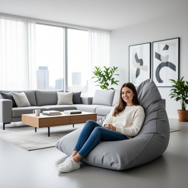 Plyšový sedací vak Primabag Lazy Bali šedá