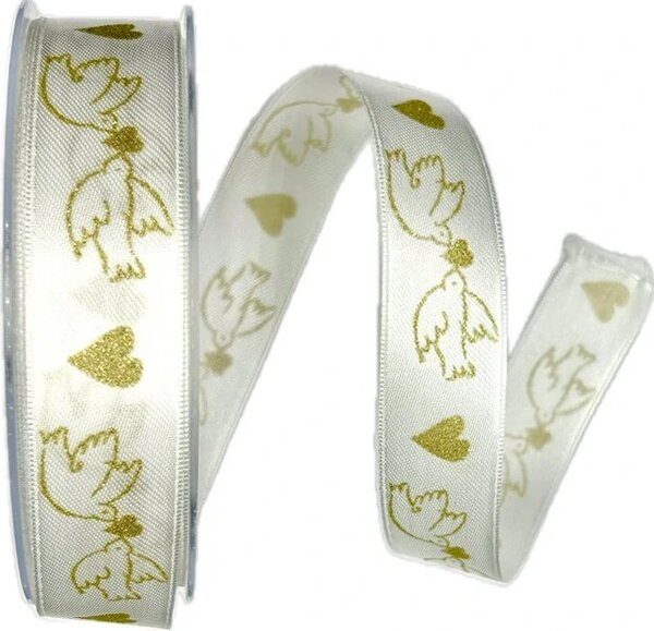 Saténová stuha Wedding Birds – bílá 25mm x 20m