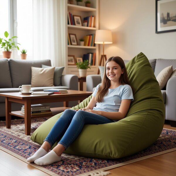 Plyšový sedací vak Primabag Lazy Bali olivová