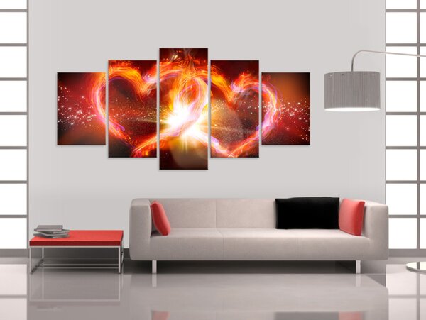 Obraz Oheň lásky (5-dílný) - oranžová abstrakce s motivem srdce