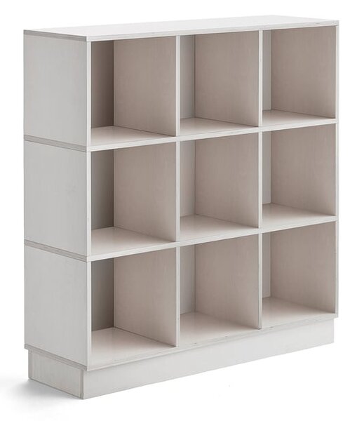 AJ Produkty Regál RICO, 1245x1200x375 mm, 9 přihrádek, sokl, bílá pigmentovaná