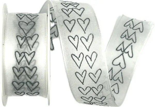 Taftová stuha HEART & HEART – bílá 25mm x 2m