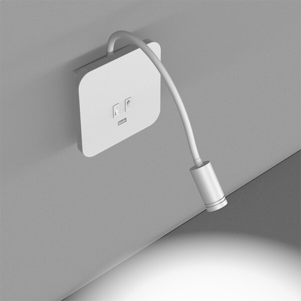 LED Flexibilní nástěnná lampička s USB BASE LED/8W + LED/2W/230V bílá